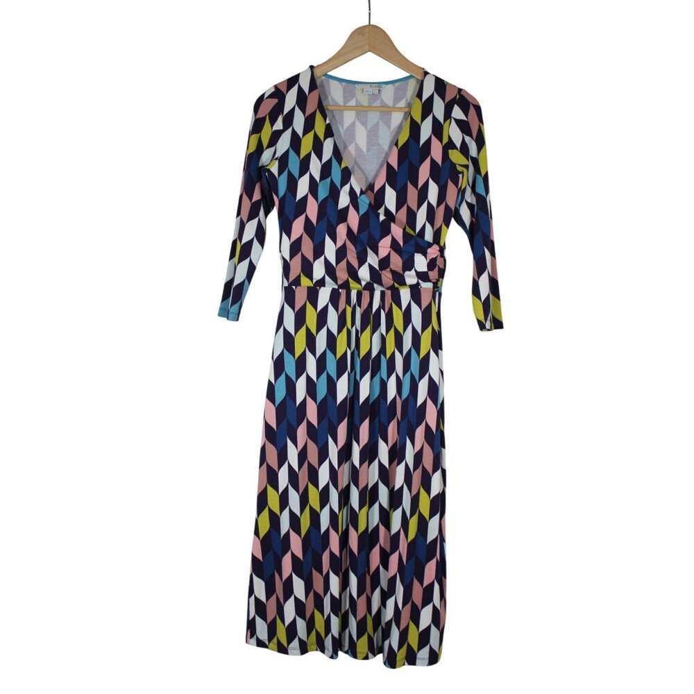Boden women's Elena 3/4 sleeve fixed‎ wrap front jersey knit midi dress 6L